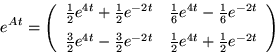 \begin{displaymath}
e^{At} = \left(\begin{array}
{cc}
\frac12e^{4t}_{\strut}+\fr...
 ...}-\frac32e^{-2t}&\frac12e^{4t}+\frac12e^{-2t}\end{array}\right)\end{displaymath}