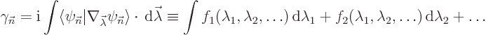 \begin{displaymath}
\gamma_{\vec n}= {\rm i}\int
\langle\psi_{\vec n}\vert\nab...
...+
f_2(\lambda_1,\lambda_2,\ldots) { \rm d}\lambda_2 + \ldots
\end{displaymath}