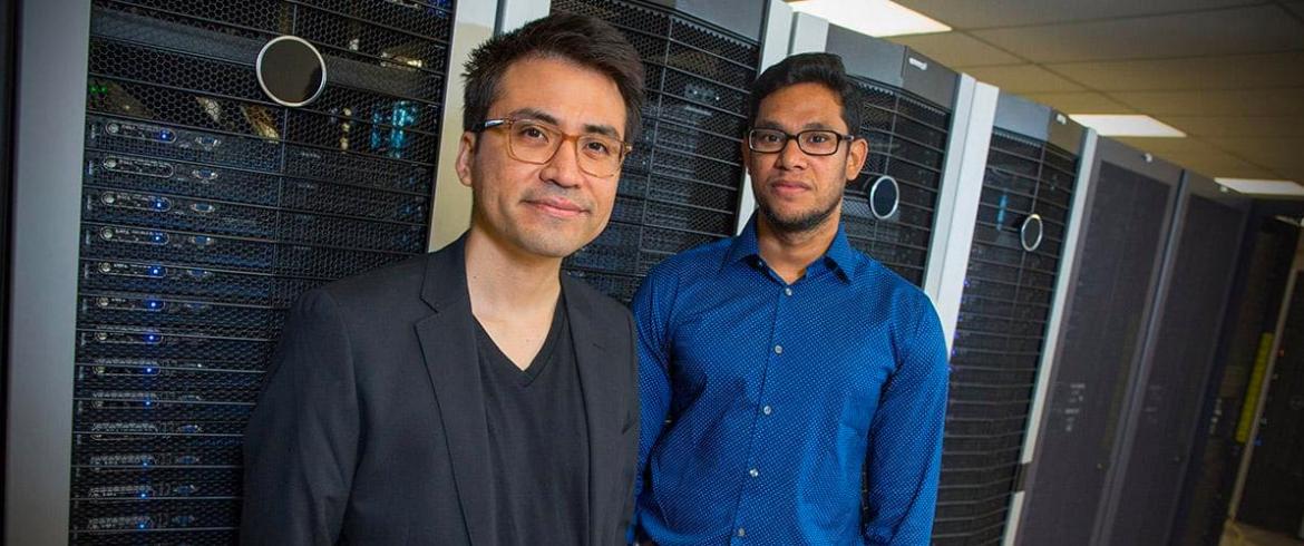 Assistant Professor Jose Mendoza-Cortes and postdoctoral researcher A. Nijamudheen teamed with researchers from Cornell to design a more efficient battery. (Photo: FSU Photography Services)