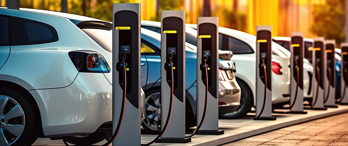 photo of evs lined up at charging station